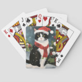 Tuxedo Kat in Sneeuw Kerstmis Pokerkaarten (Achterkant)
