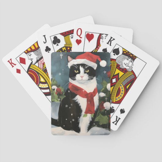 Tuxedo Kat in Sneeuw Kerstmis Pokerkaarten (Achterkant)