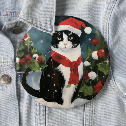 Tuxedo Kat in Sneeuw Kerstmis Ronde Button 6,0 Cm (In situ)