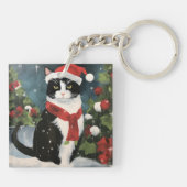 Tuxedo Kat in Sneeuw Kerstmis Sleutelhanger (Achterkant)
