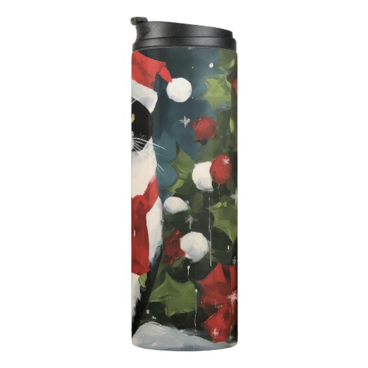 Tuxedo Kat in Sneeuw Kerstmis Thermosbeker (Geroteerd rechts)