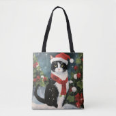 Tuxedo Kat in Sneeuw Kerstmis Tote Bag (Voorkant)