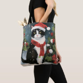 Tuxedo Kat in Sneeuw Kerstmis Tote Bag (Dichtbij)