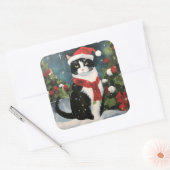 Tuxedo Kat in Sneeuw Kerstmis Vierkante Sticker (Envelop)