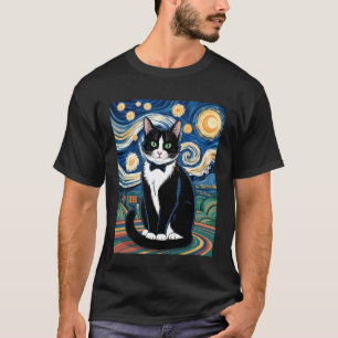 Tuxedo Kat in Sterrennacht Kunststijl voor Kattenl T-shirt