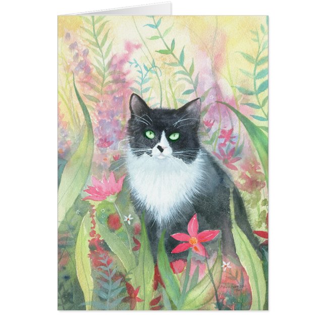 Tuxedo Kat in Tuin Kaart (Voorkant)