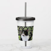 Tuxedo Kat In Venster Schilderen Originele Dierenk Acryl Drinkbeker (Voorkant)
