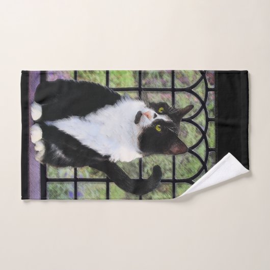 Tuxedo Kat In Venster Schilderen Originele Dierenk Bad Handdoek (Handdoek)
