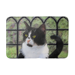Tuxedo Kat In Venster Schilderen Originele Dierenk Badmat