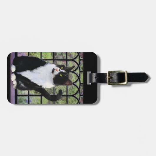 Tuxedo Kat In Venster Schilderen Originele Dierenk Bagagelabel (Voorkant horizontaal)