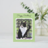 Tuxedo Kat In Venster Schilderen Originele Dierenk Briefkaart (Staand voorkant)