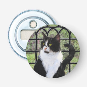 Tuxedo Kat In Venster Schilderen Originele Dierenk Button Flesopener
