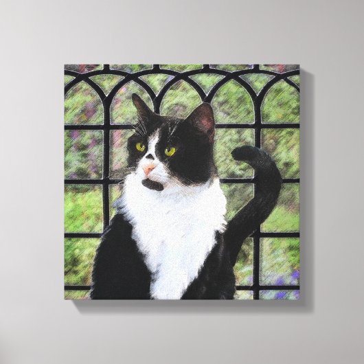 Tuxedo Kat In Venster Schilderen Originele Dierenk Canvas Afdruk (Voorkant)