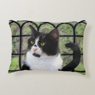 Tuxedo Kat In Venster Schilderen Originele Dierenk Decoratief Kussen