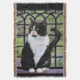 Tuxedo Kat In Venster Schilderen Originele Dierenk Deken