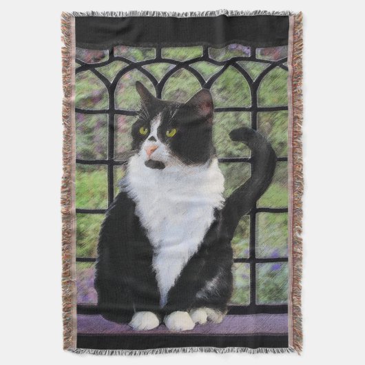 Tuxedo Kat In Venster Schilderen Originele Dierenk Deken (Voorkant Verticaal)