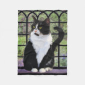 Tuxedo Kat In Venster Schilderen Originele Dierenk Fleece Deken (Voorkant)