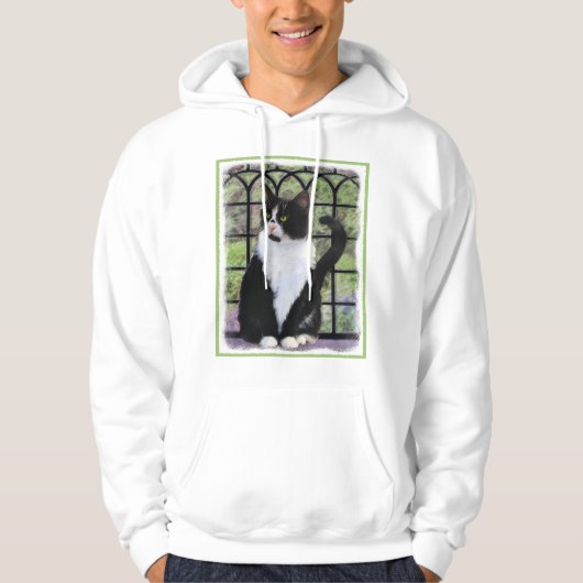 Tuxedo Kat In Venster Schilderen Originele Dierenk Hoodie (Voorkant)