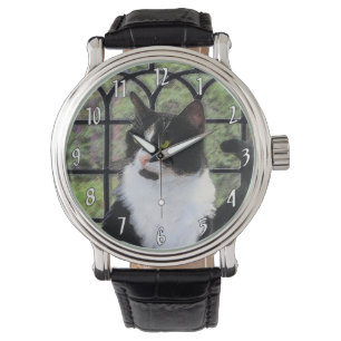Tuxedo Kat In Venster Schilderen Originele Dierenk Horloge