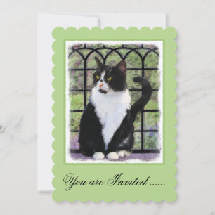 Tuxedo Kat In Venster Schilderen Originele Dierenk Kaart