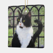 Tuxedo Kat In Venster Schilderen Originele Dierenk Keramisch Ornament (Links)