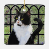 Tuxedo Kat In Venster Schilderen Originele Dierenk Keramisch Ornament (Achterkant)
