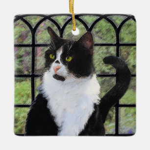 Tuxedo Kat In Venster Schilderen Originele Dierenk Keramisch Ornament