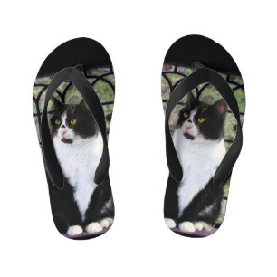 Tuxedo Kat In Venster Schilderen Originele Dierenk Kinder Teenslippers