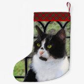 Tuxedo Kat In Venster Schilderen Originele Dierenk Kleine Kerstsok (Achterkant)