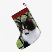 Tuxedo Kat In Venster Schilderen Originele Dierenk Kleine Kerstsok (Achterkant (Hangend))