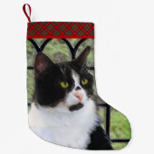 Tuxedo Kat In Venster Schilderen Originele Dierenk Kleine Kerstsok (Voorkant)