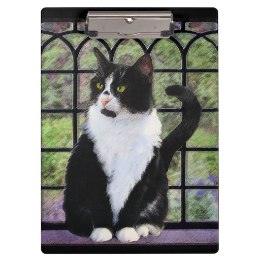 Tuxedo Kat In Venster Schilderen Originele Dierenk Klembord (Voorkant)