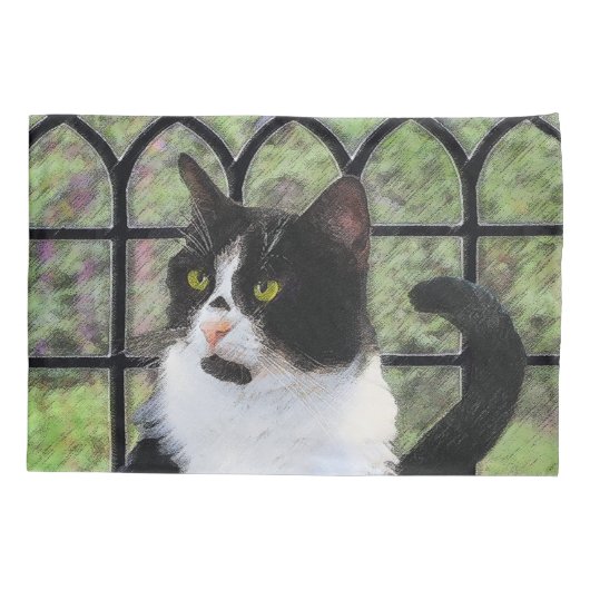 Tuxedo Kat In Venster Schilderen Originele Dierenk Kussensloop (Achterkant)