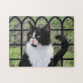 Tuxedo Kat In Venster Schilderen Originele Dierenk Legpuzzel (Horizontaal)
