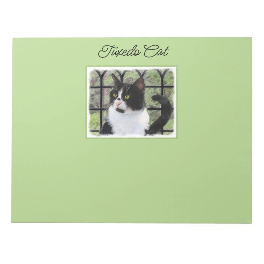 Tuxedo Kat In Venster Schilderen Originele Dierenk Notitieblok (Voorkant)