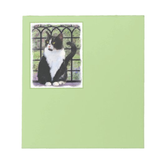 Tuxedo Kat In Venster Schilderen Originele Dierenk Notitieblok (Voorkant)