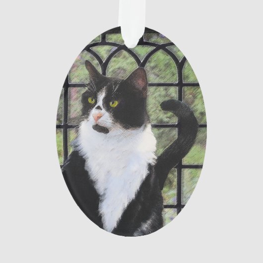 Tuxedo Kat In Venster Schilderen Originele Dierenk Ornament (achterkant)