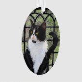Tuxedo Kat In Venster Schilderen Originele Dierenk Ornament (voorkant)