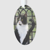 Tuxedo Kat In Venster Schilderen Originele Dierenk Ornament (voorkant)