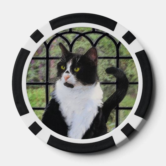 Tuxedo Kat In Venster Schilderen Originele Dierenk Poker Chips (Achterkant)