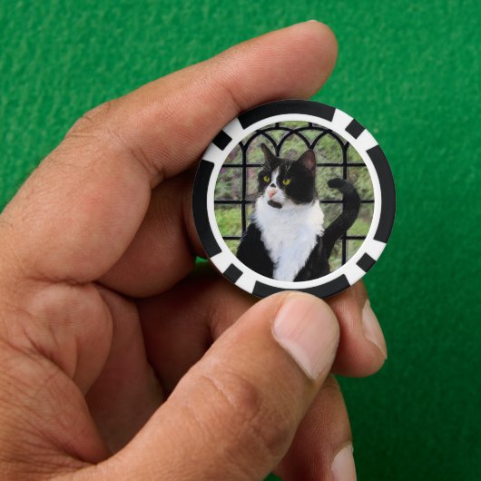 Tuxedo Kat In Venster Schilderen Originele Dierenk Poker Chips (Hand)