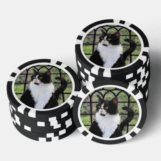 Tuxedo Kat In Venster Schilderen Originele Dierenk Poker Chips (Opstapeling)