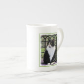 Tuxedo Kat In Venster Schilderen Originele Dierenk Porselein Kop (Voorkant rechts)