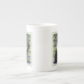 Tuxedo Kat In Venster Schilderen Originele Dierenk Porselein Kop (Voorkant)