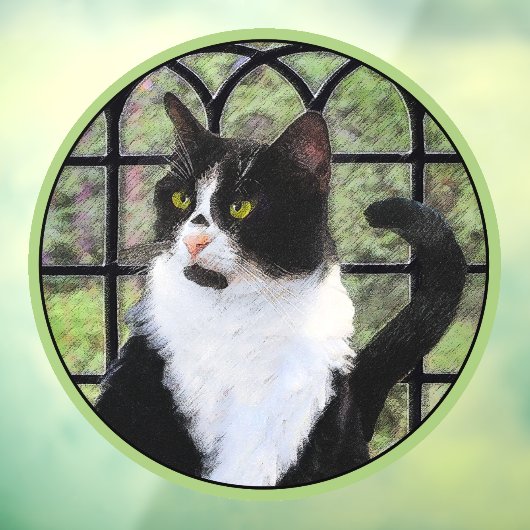 Tuxedo Kat In Venster Schilderen Originele Dierenk Raamsticker (Vel 3)