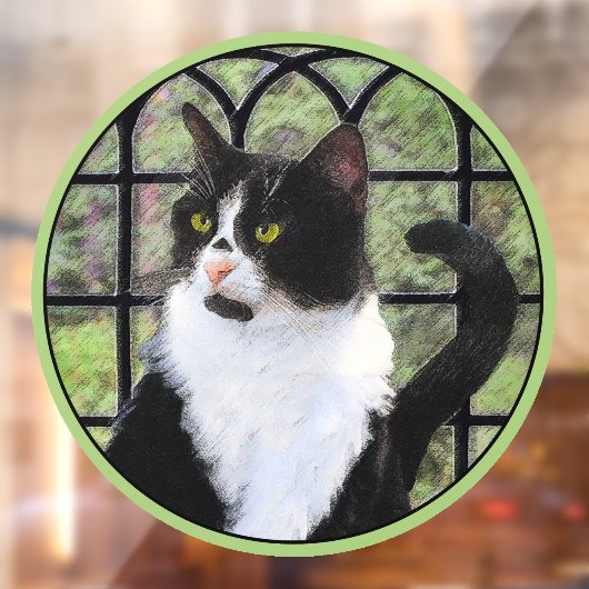 Tuxedo Kat In Venster Schilderen Originele Dierenk Raamsticker (Vel 2)