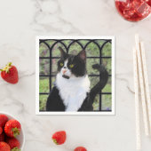 Tuxedo Kat In Venster Schilderen Originele Dierenk Servetten (Insitu)