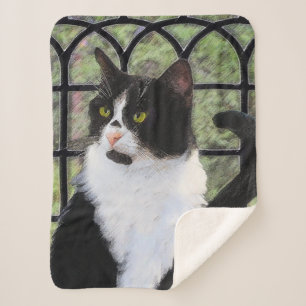 Tuxedo Kat In Venster Schilderen Originele Dierenk Sherpa Deken