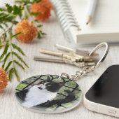 Tuxedo Kat In Venster Schilderen Originele Dierenk Sleutelhanger (Voorkant Rechts)