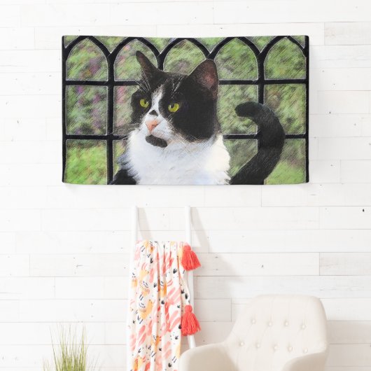 Tuxedo Kat In Venster Schilderen Originele Dierenk Spandoek (Insitu)